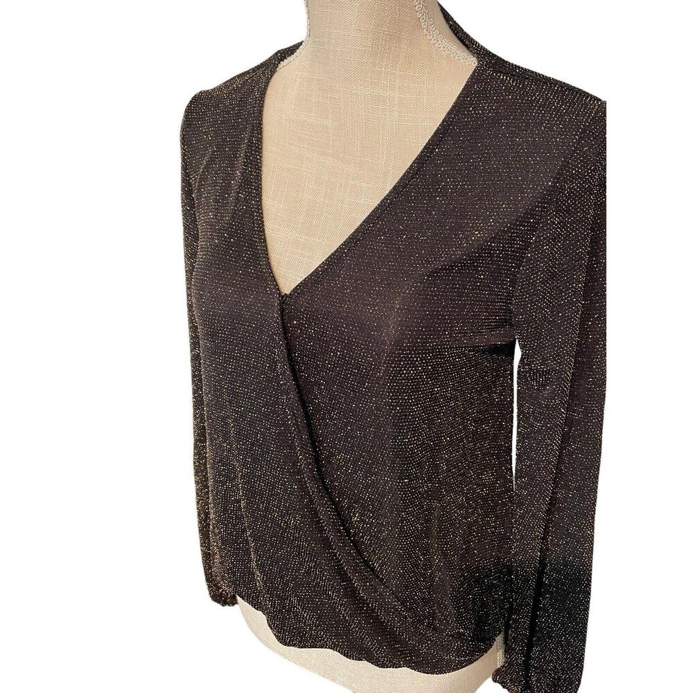 IF BY SEA Anthropologie Cross Over Front Long Sleeve Sparkle‎ Blouse Size Small